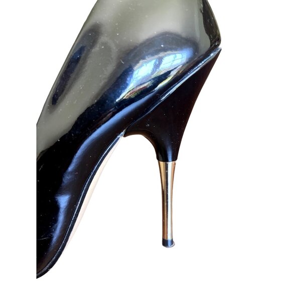 Maiden Lane Shiny Black Patent Leather Stiletto High Heels Gold Heel Size 7.5 - Picture 9 of 9